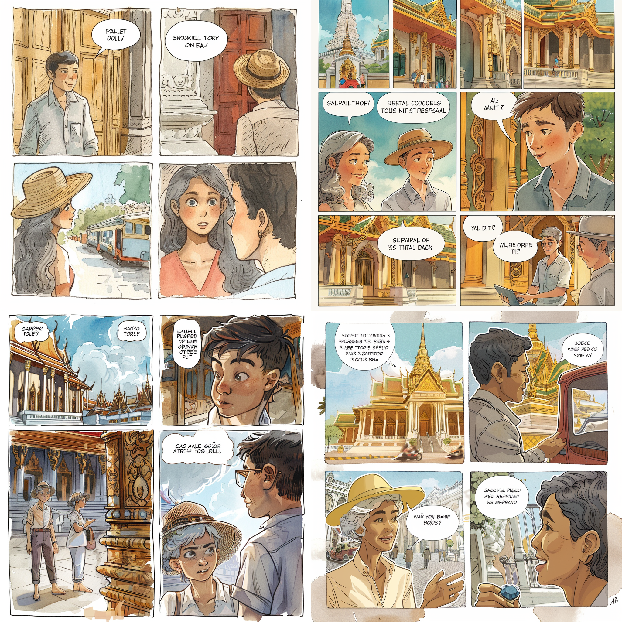 Midjourney's attempt at rendering English speech bubbles — most of the text is gibberish