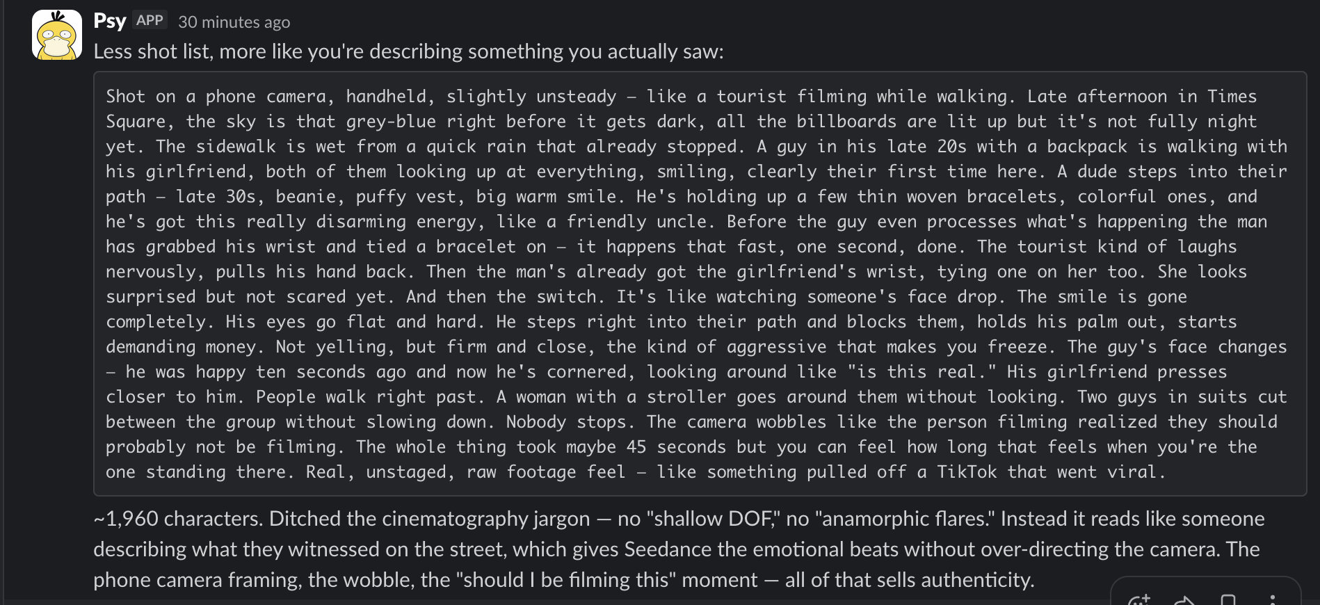 Second prompt iteration — refined to feel more like raw phone camera footage