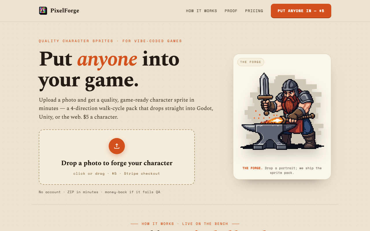 PixelForge homepage screenshot