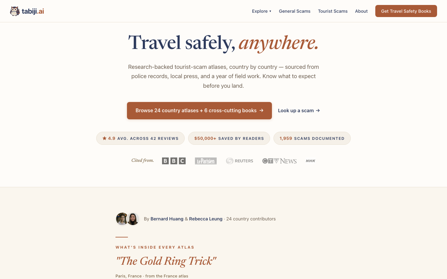 Tabiji homepage screenshot